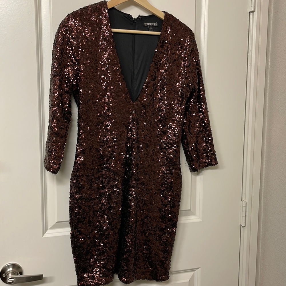 Express Brown copper sequin dress
